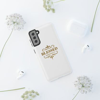 Blessed (Gold Lettering), Rugged Phone Case, Inspirational Mobile Cover, Gift for Faith Lovers, Faith-Based Protector