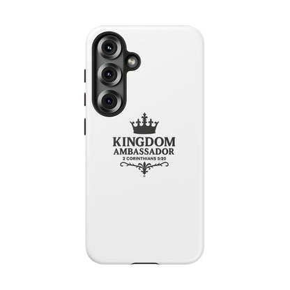 Kingdom Ambassador (Black Lettering) Rugged Phone Case, Inspirational Mobile Cover, Gift for Faith Lovers, Faith-Based Protector - Cross Apparel USA