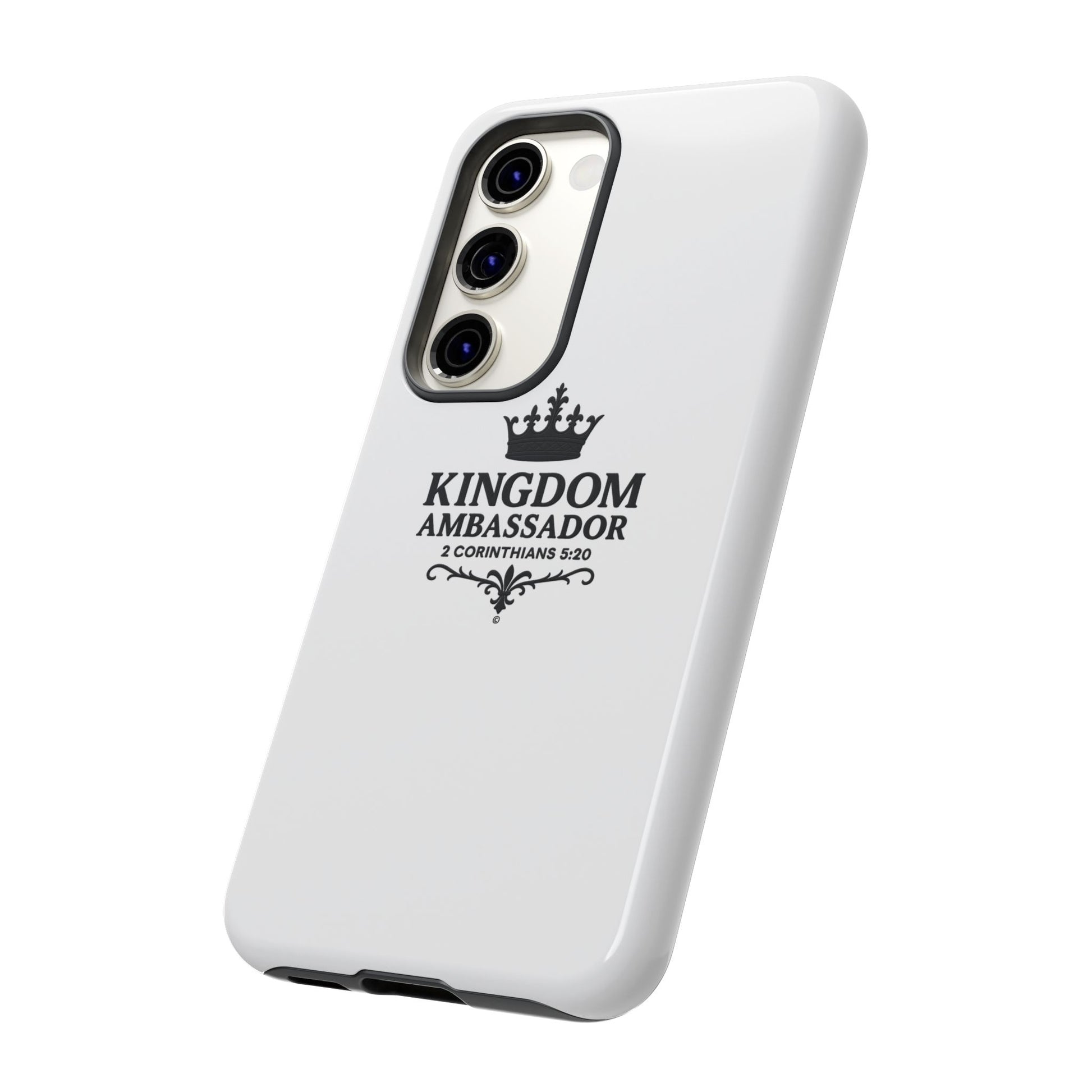 Kingdom Ambassador (Black Lettering) Rugged Phone Case, Inspirational Mobile Cover, Gift for Faith Lovers, Faith-Based Protector - Cross Apparel USA