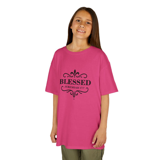 Blessed (Black Lettering) Kids Tee, Faith-based Inspirational Apparel, Gift for Believers, Youth Fashion, Bible Verse Shirt, Meaningful Gift