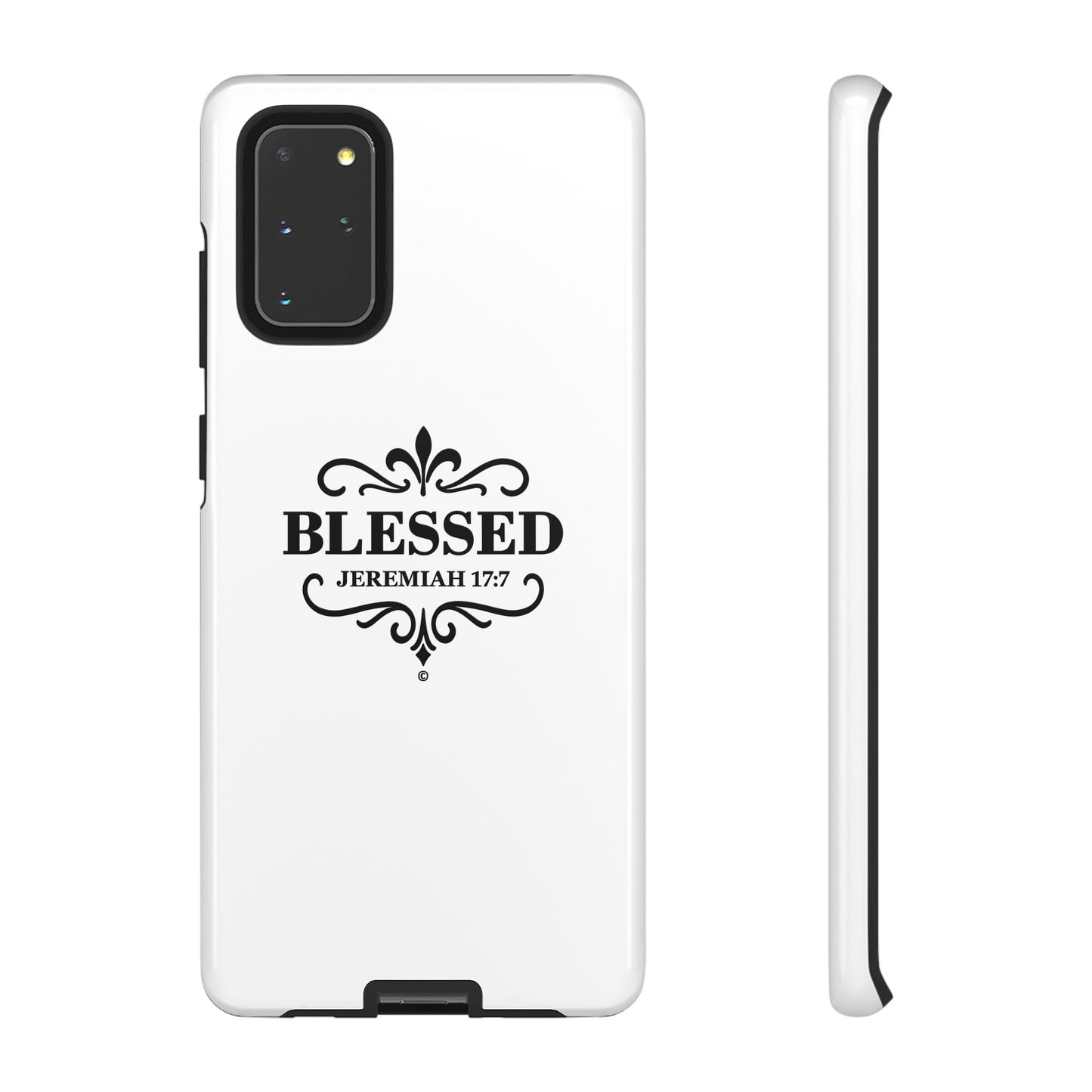 Blessed (Black Lettering), Rugged Phone Case, Inspirational Mobile Cover, Gift for Faith Lovers, Faith-Based Protector
