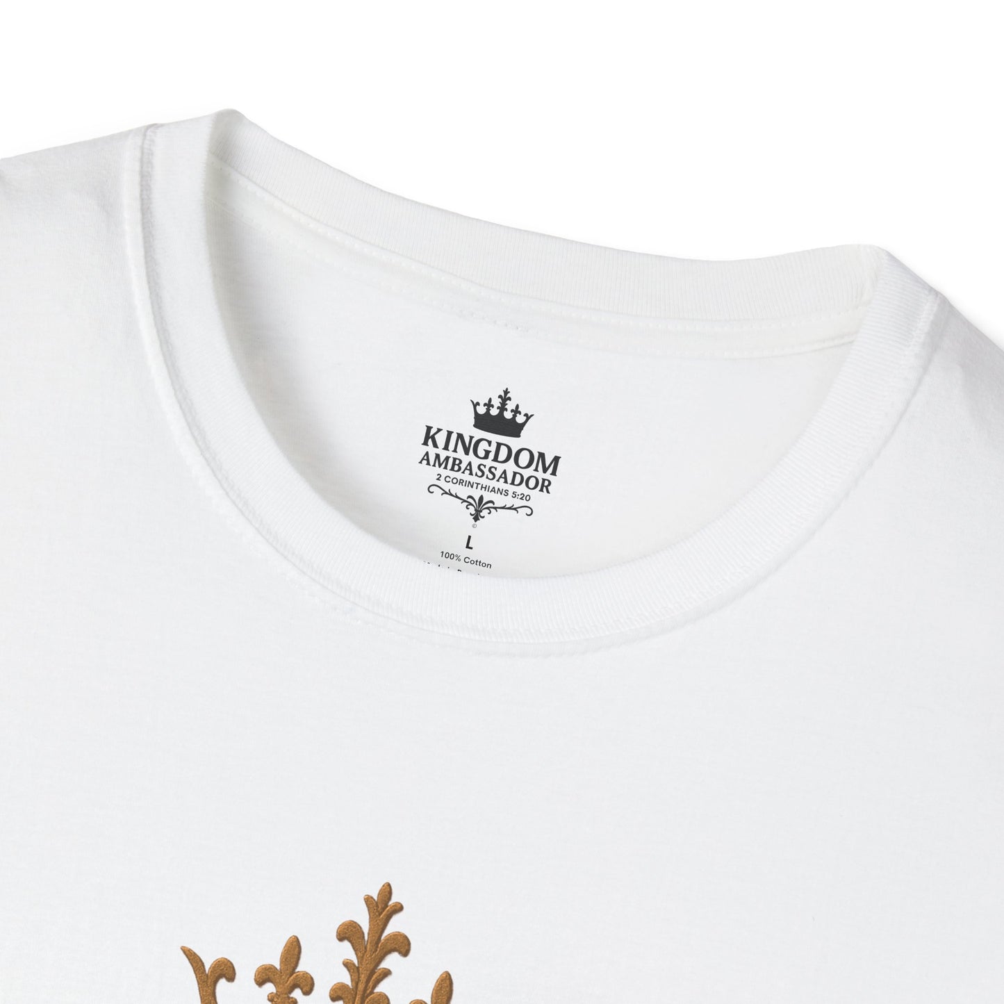 Kingdom Ambassador (Gold Lettering) T-Shirt | Unisex Softstyle Tee for Faith, Community Events, Gifts for Believers