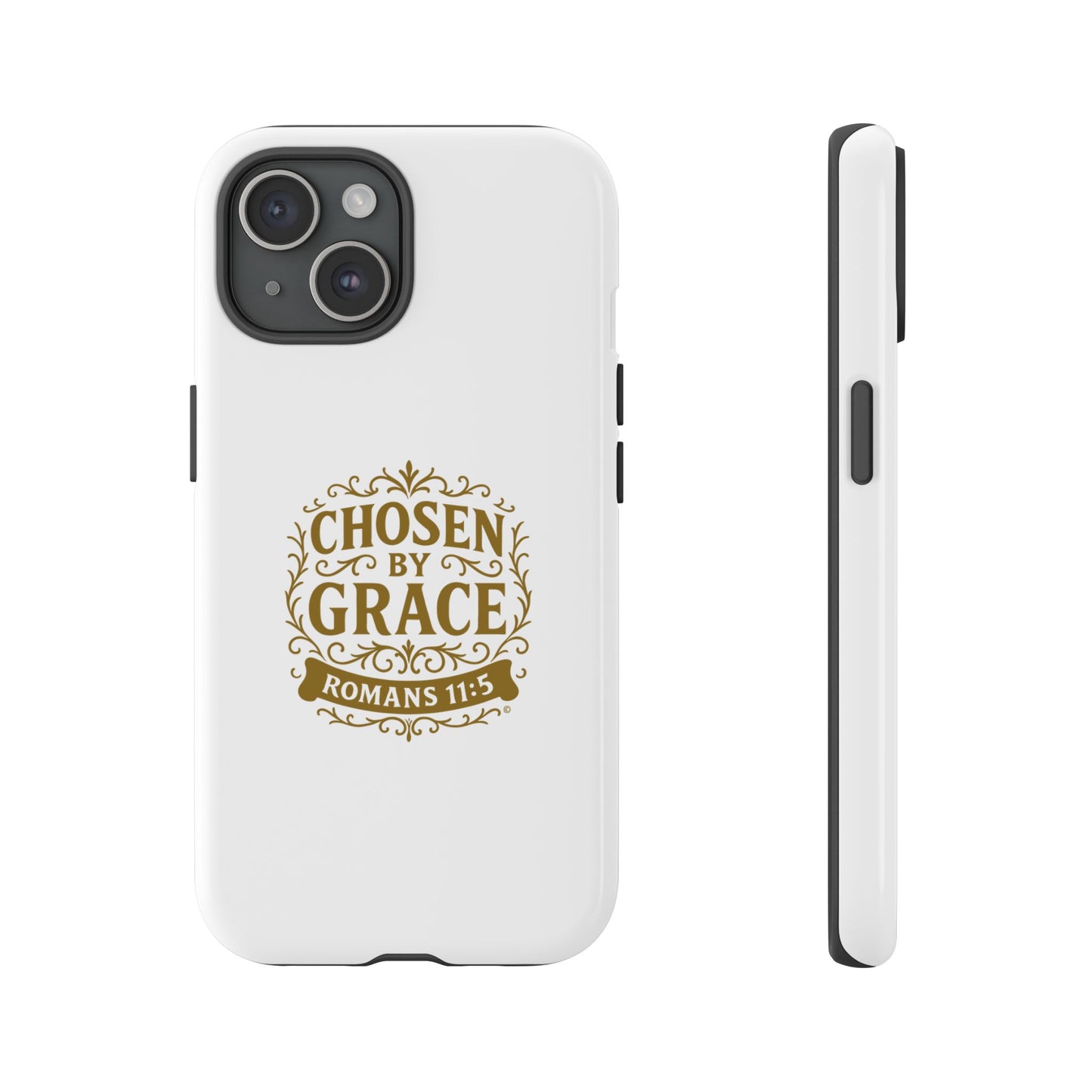 Chosen by Grace (Gold Lettering), Rugged Phone Case, Inspirational Mobile Cover, Gift for Faith Lovers, Faith-Based Protector - Cross Apparel USA