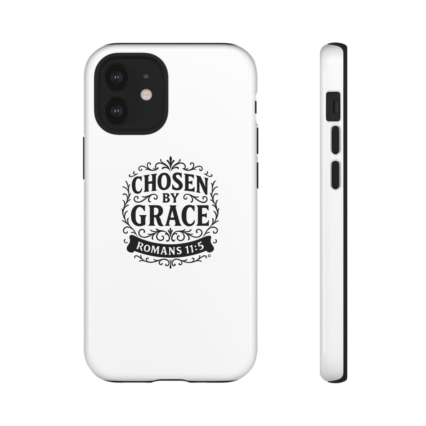 Chosen by Grace (Black Lettering), Rugged Phone Case, Inspirational Mobile Cover, Gift for Faith Lovers, Faith-Based Protector