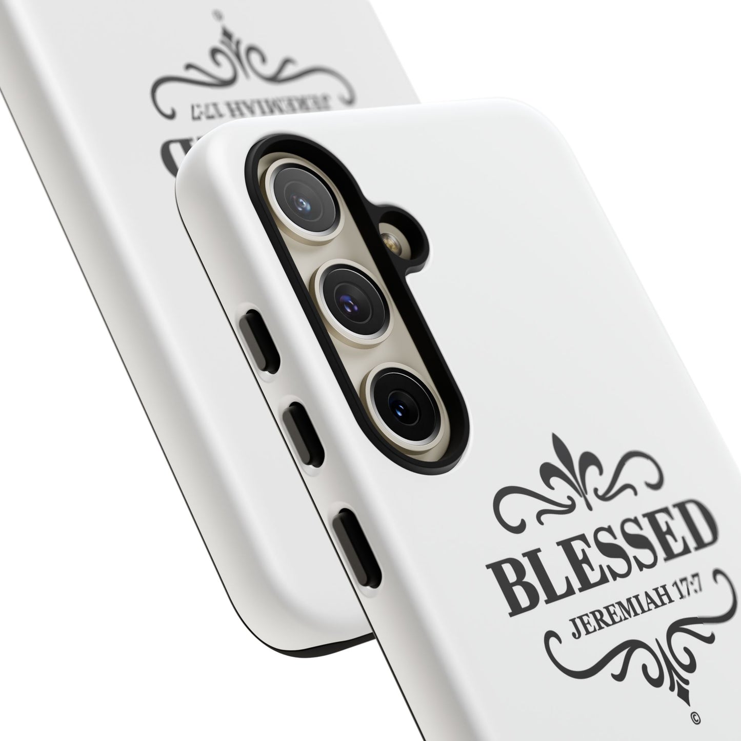 Blessed (Black Lettering), Rugged Phone Case, Inspirational Mobile Cover, Gift for Faith Lovers, Faith-Based Protector