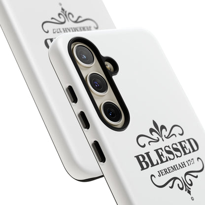Blessed (Black Lettering), Rugged Phone Case, Inspirational Mobile Cover, Gift for Faith Lovers, Faith-Based Protector