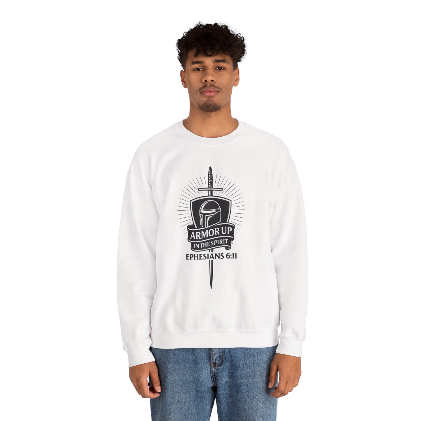 Armor Up (Black Lettering) Unisex Crewneck Sweatshirt - Inspirational Gift, Christian Apparel, Faith-Based Fashion, Cozy Casual Wear, Bible Verse Sweatshirt