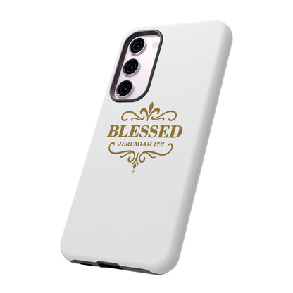 Blessed (Gold Lettering), Rugged Phone Case, Inspirational Mobile Cover, Gift for Faith Lovers, Faith-Based Protector - Cross Apparel USA