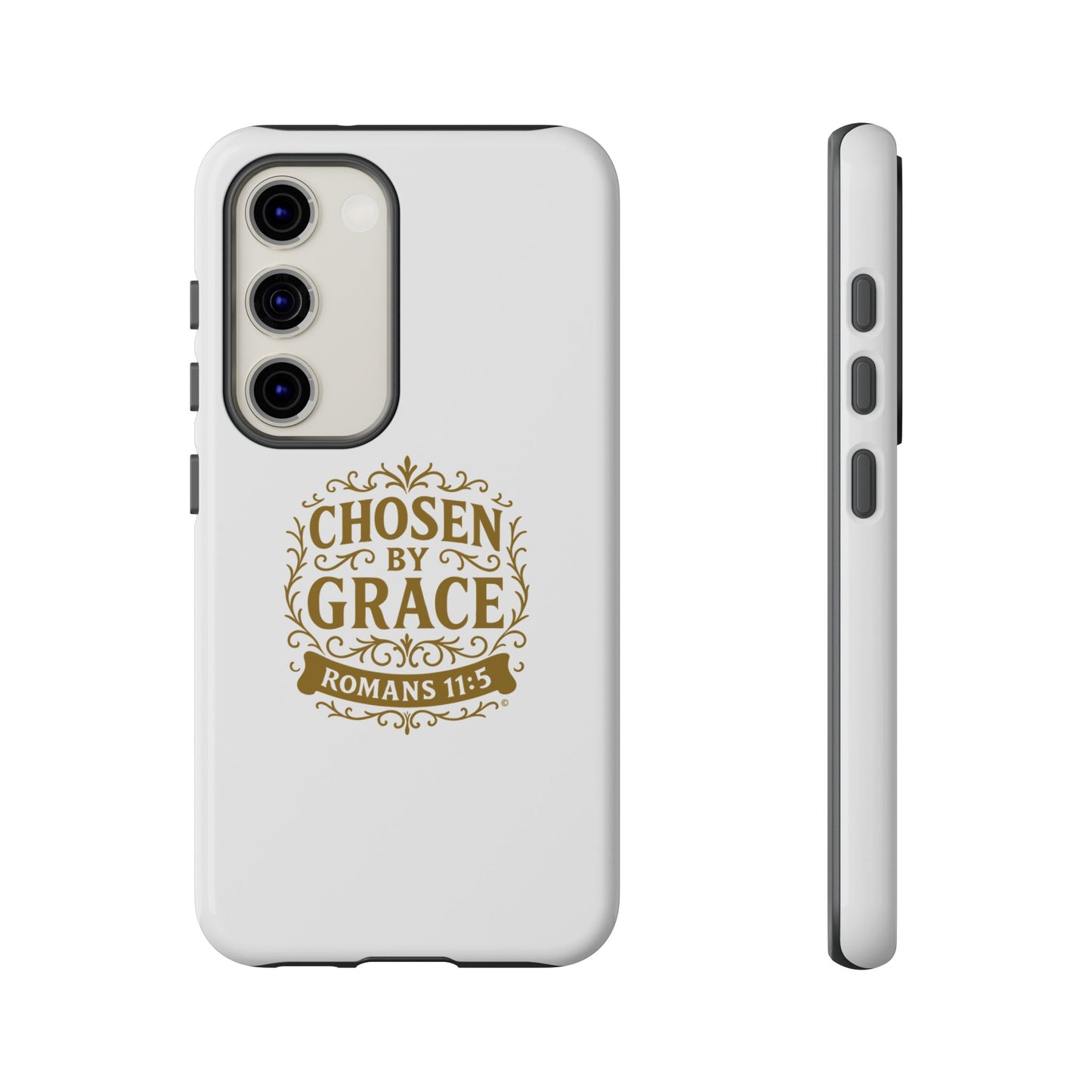 Chosen by Grace (Gold Lettering), Rugged Phone Case, Inspirational Mobile Cover, Gift for Faith Lovers, Faith-Based Protector - Cross Apparel USA
