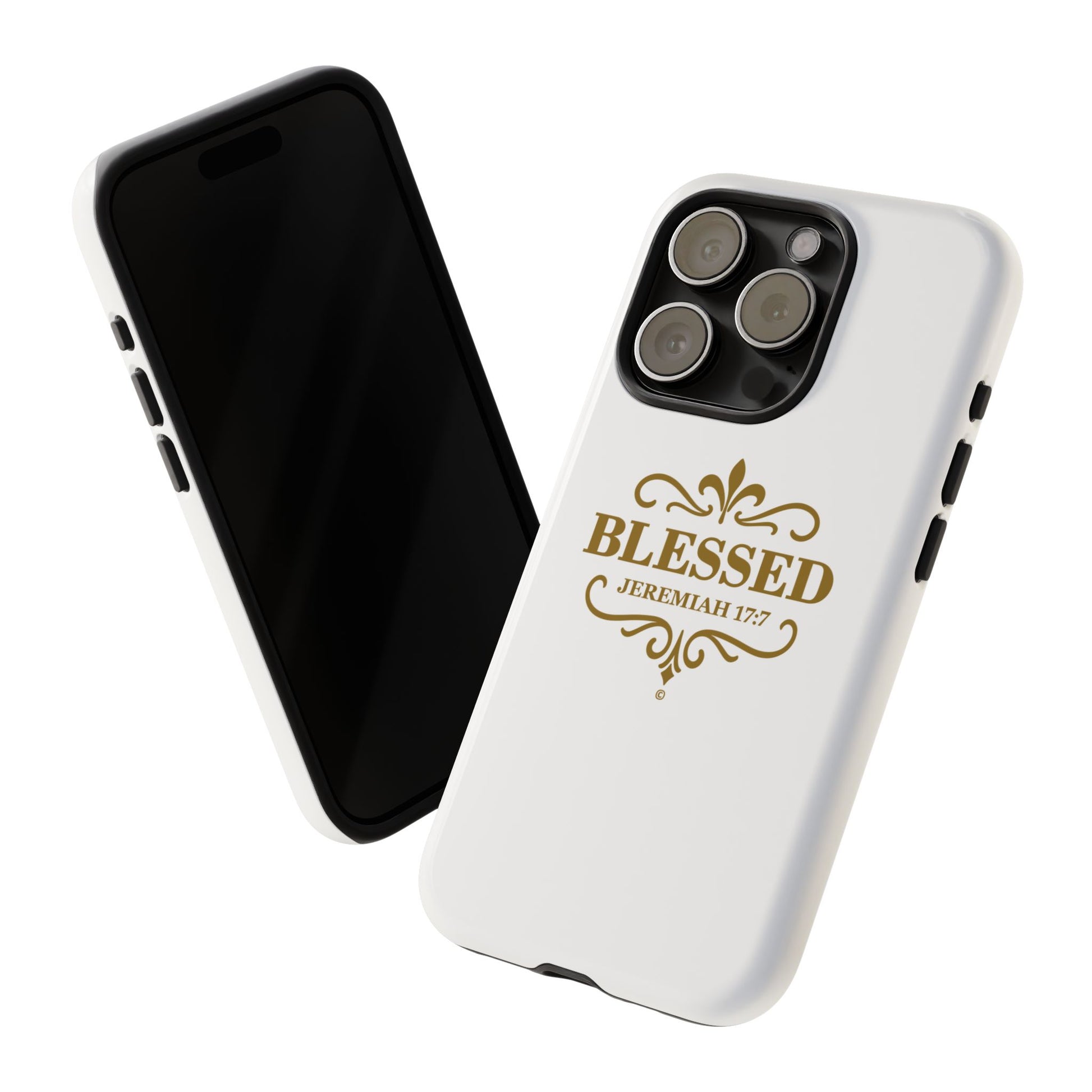 Blessed (Gold Lettering), Rugged Phone Case, Inspirational Mobile Cover, Gift for Faith Lovers, Faith-Based Protector - Cross Apparel USA