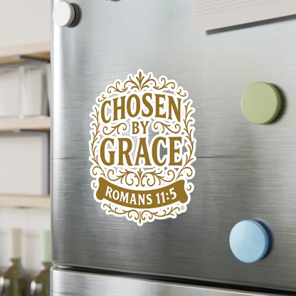 Chosen by Grace (Gold Lettering) Kiss-Cut Vinyl Decals, Inspirational Wall Art, Faith-Based Gifts, Perfect for Students - Cross Apparel USA