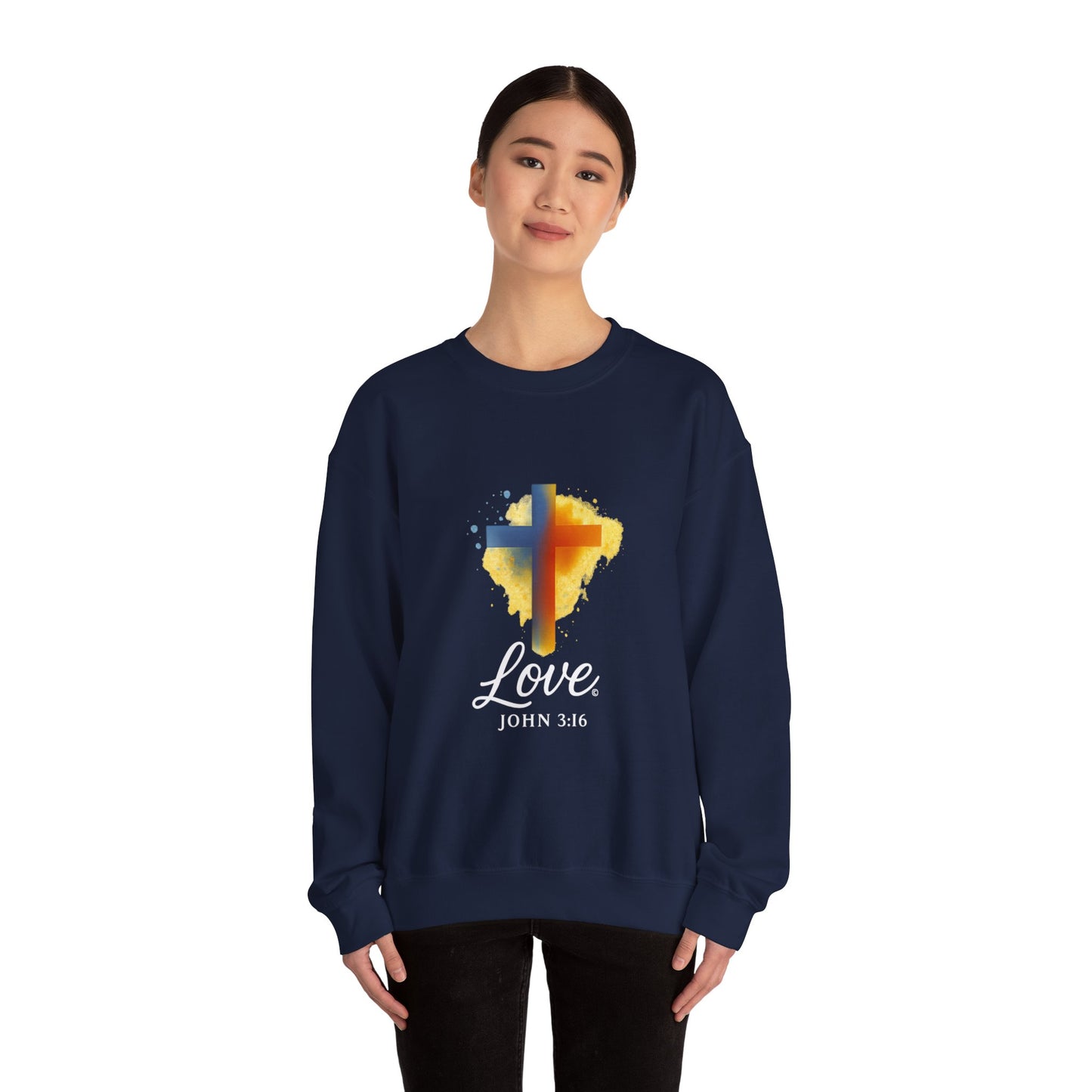 Love (White Lettering) Unisex Crewneck Sweatshirt, Inspirational Apparel, Casual Wear, Gift for Believers, Church Outing Attire, Daily Comfort Wear