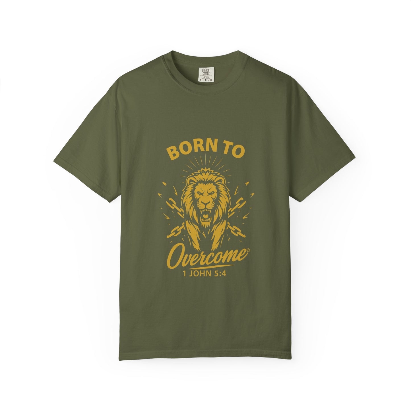 Born to Overcome (Gold Lettering) Unisex Faith Tee, Relaxed Fit Shirt, Inspirational Apparel, Gift for Believers - Cross Apparel USA