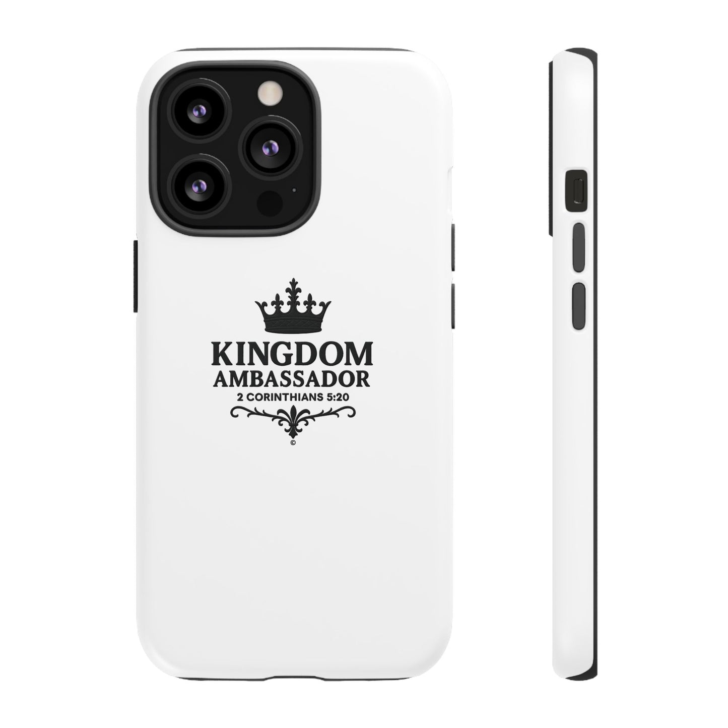 Kingdom Ambassador (Black Lettering) Rugged Phone Case, Inspirational Mobile Cover, Gift for Faith Lovers, Faith-Based Protector - Cross Apparel USA
