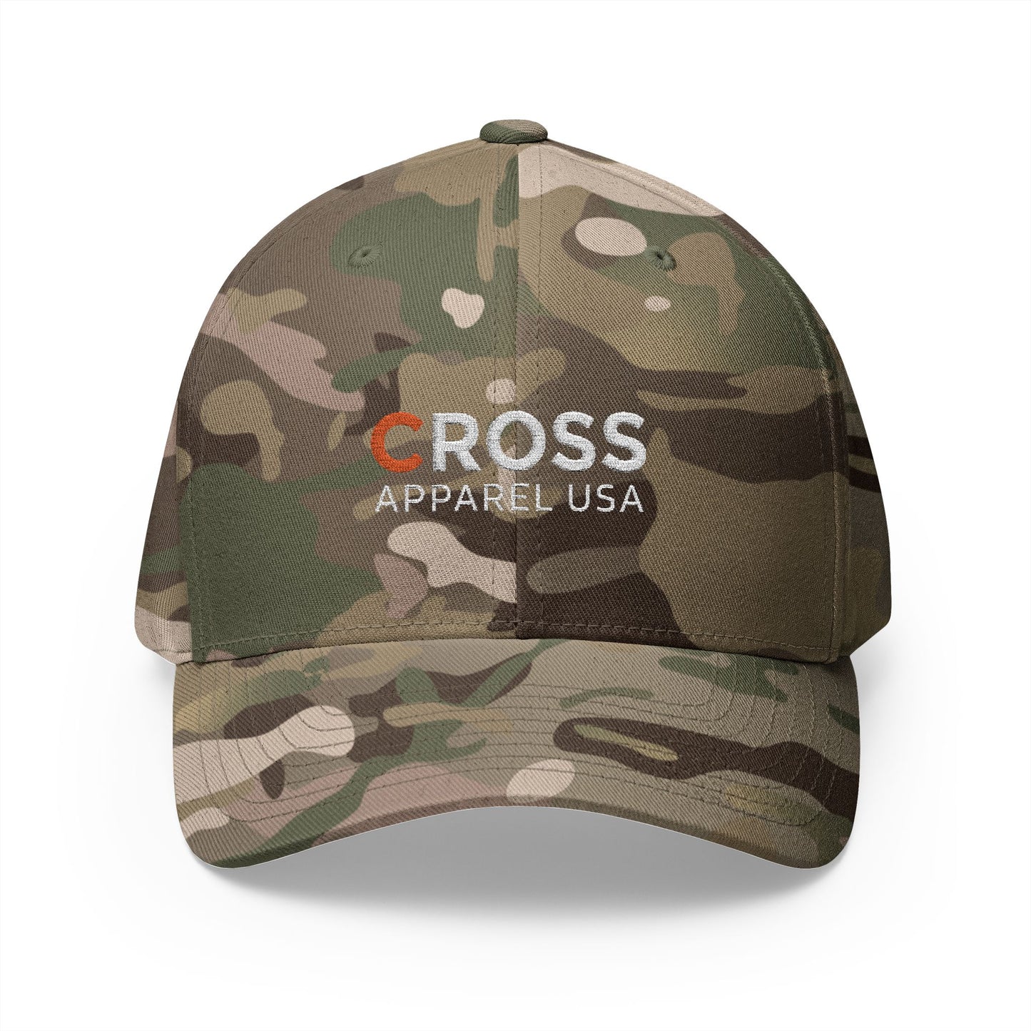 Cross Apparel USA Branded (White Lettering) Embroidered Closed-Back Flex Fit Cap