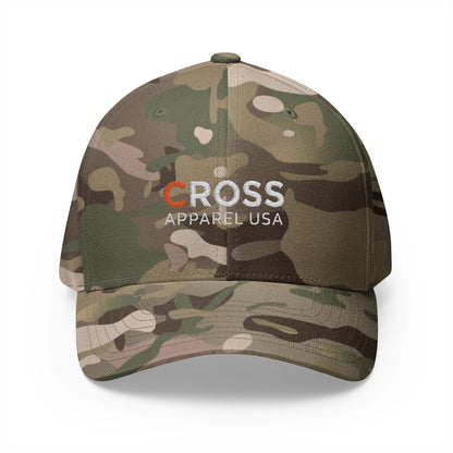 Cross Apparel USA Branded (White Lettering) Embroidered Closed-Back Flex Fit Cap