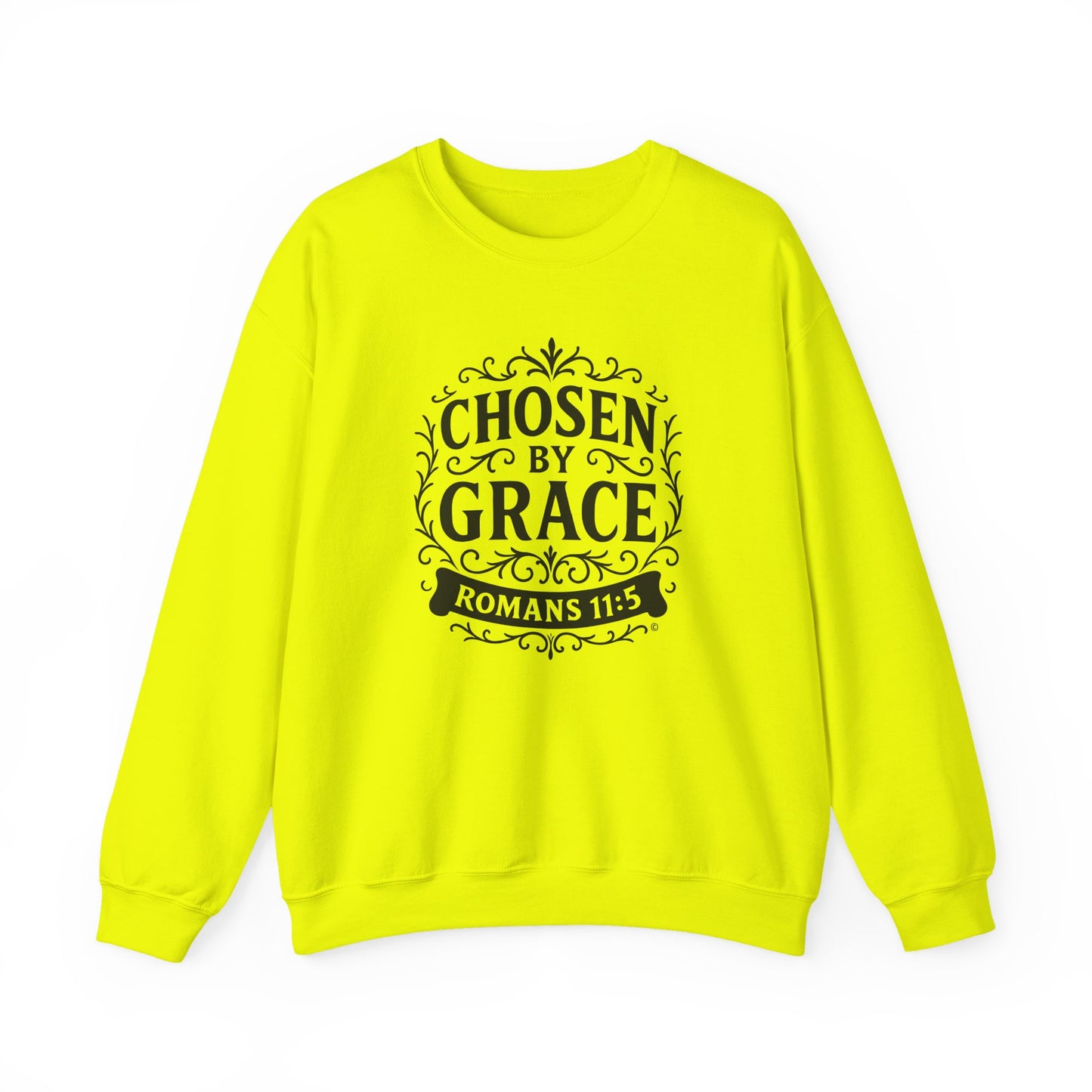 Chosen by Grace (Black Lettering) Unisex Crewneck Sweatshirt - Inspirational Gift, Christian Apparel, Faith-Based Fashion, Cozy Casual Wear, Bible Verse Sweatshirt