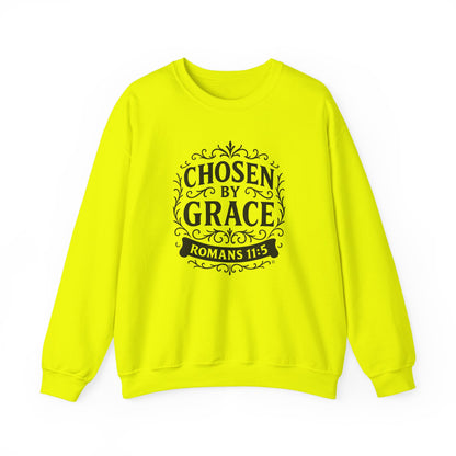 Chosen by Grace (Black Lettering) Unisex Crewneck Sweatshirt - Inspirational Gift, Christian Apparel, Faith-Based Fashion, Cozy Casual Wear, Bible Verse Sweatshirt