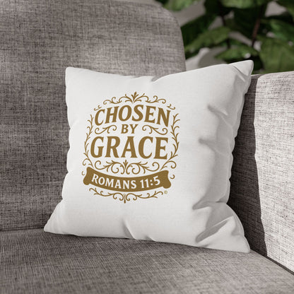 Chosen by Grace (Gold Lettering) Square Pillow Cover | Inspirational Home Decor | Gifts for Faith (Pillow not included)