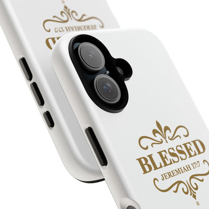Blessed (Gold Lettering), Rugged Phone Case, Inspirational Mobile Cover, Gift for Faith Lovers, Faith-Based Protector