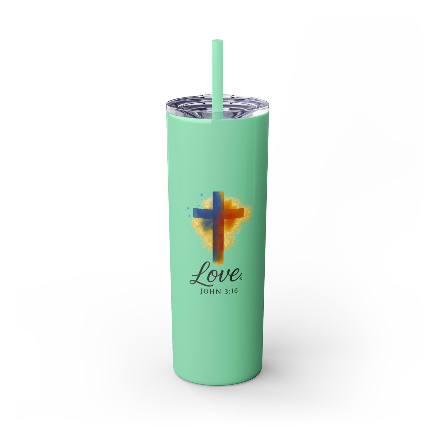 Love (Full Color) Skinny Tumbler with Straw, 20oz, Inspirational Drinkware, Gift for Believers, Devotional Accessory, Everyday Use