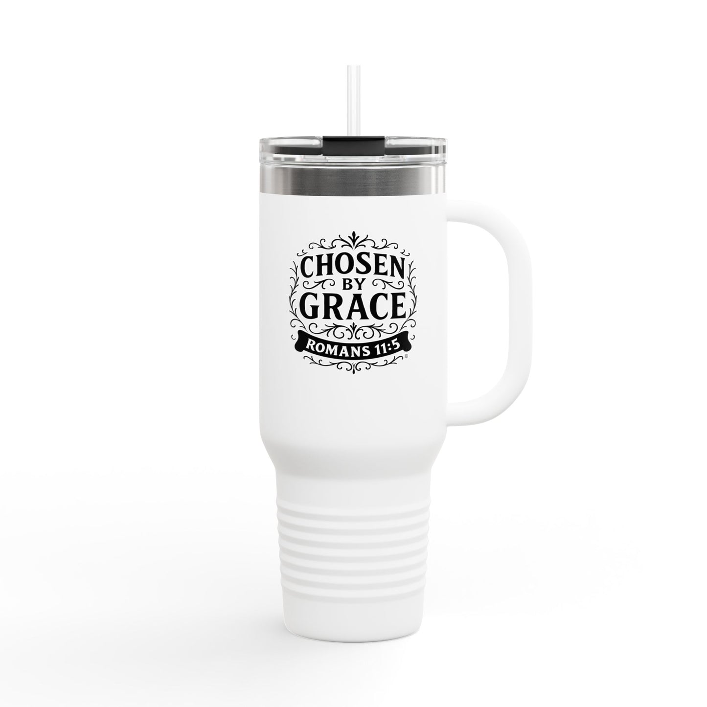 Chosen by Grace (Black Lettering) Insulated Travel Mug, 40oz - Motivational Drinkware, Perfect for Believers, Inspirational Designs - Cross Apparel USA