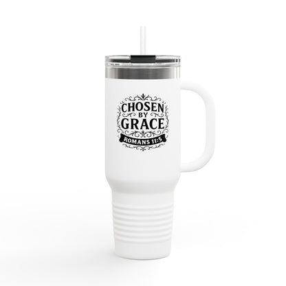Chosen by Grace (Black Lettering) Insulated Travel Mug, 40oz - Motivational Drinkware, Perfect for Believers, Inspirational Designs - Cross Apparel USA