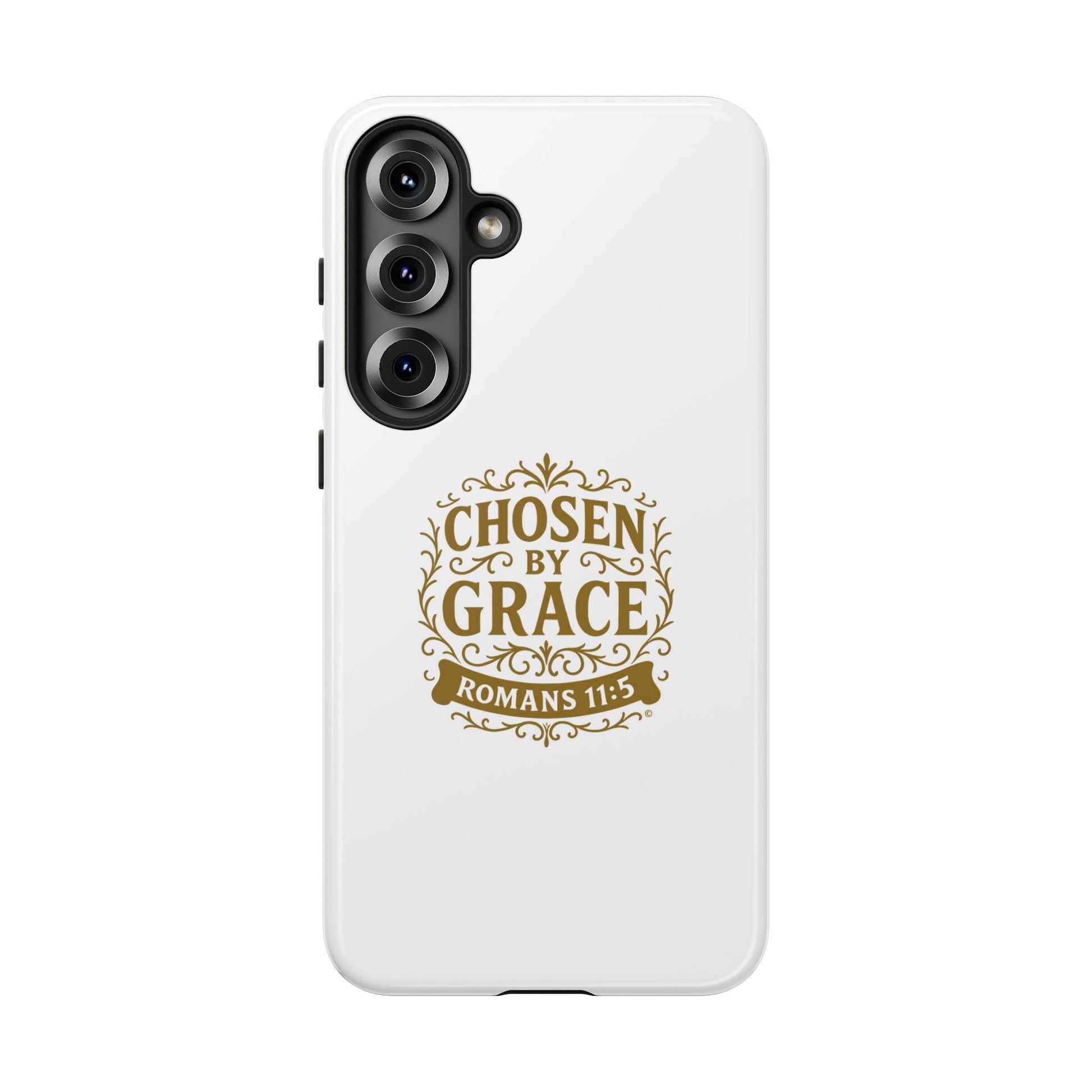 Chosen by Grace (Gold Lettering), Rugged Phone Case, Inspirational Mobile Cover, Gift for Faith Lovers, Faith-Based Protector - Cross Apparel USA