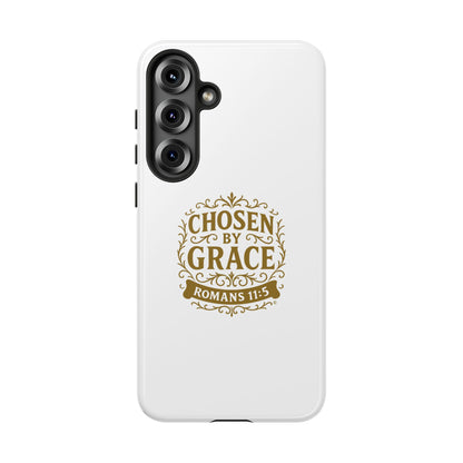 Chosen by Grace (Gold Lettering), Rugged Phone Case, Inspirational Mobile Cover, Gift for Faith Lovers, Faith-Based Protector - Cross Apparel USA
