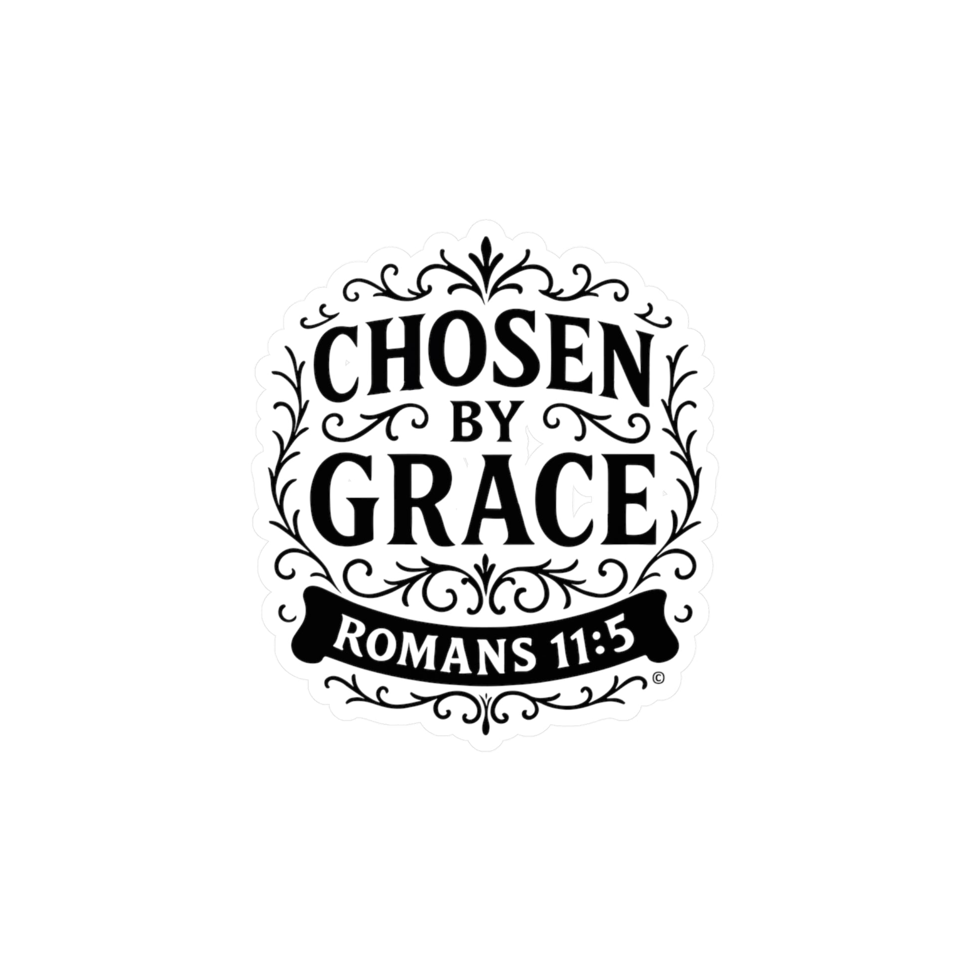 Chosen by Grace (Black Lettering) Kiss-Cut Vinyl Decals, Inspirational Wall Art, Faith-Based Gifts, Perfect for Students - Cross Apparel USA