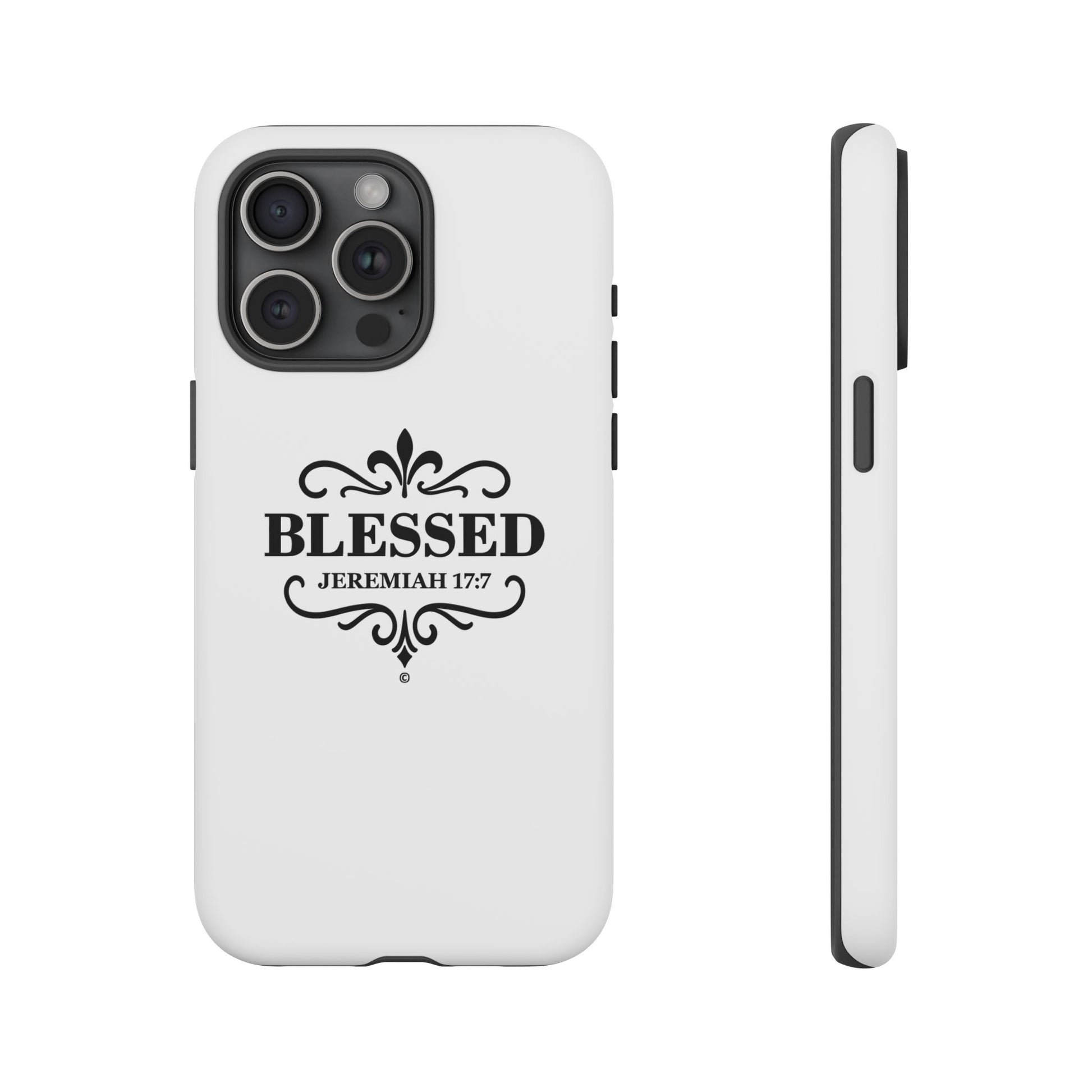 Blessed (Black Lettering), Rugged Phone Case, Inspirational Mobile Cover, Gift for Faith Lovers, Faith-Based Protector - Cross Apparel USA