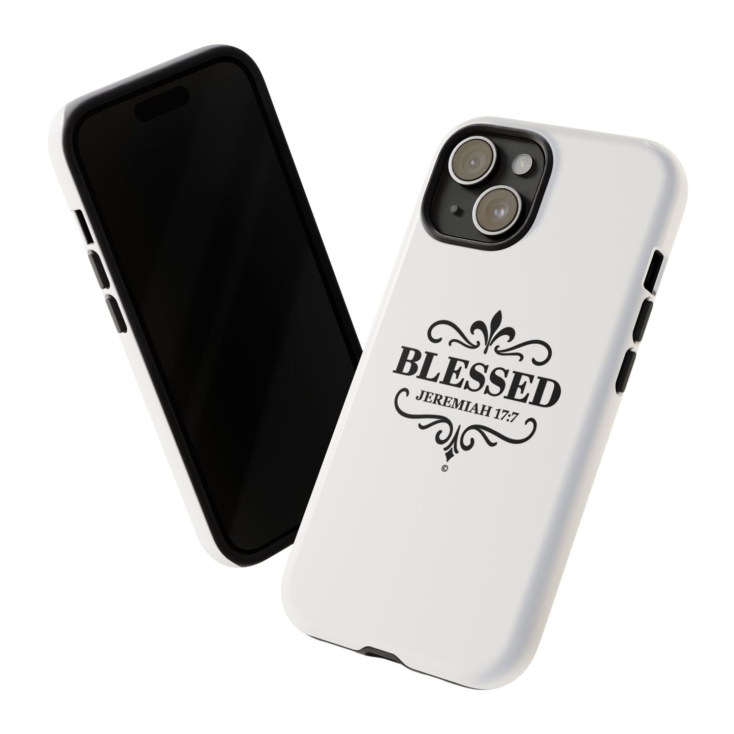 Blessed (Black Lettering), Rugged Phone Case, Inspirational Mobile Cover, Gift for Faith Lovers, Faith-Based Protector