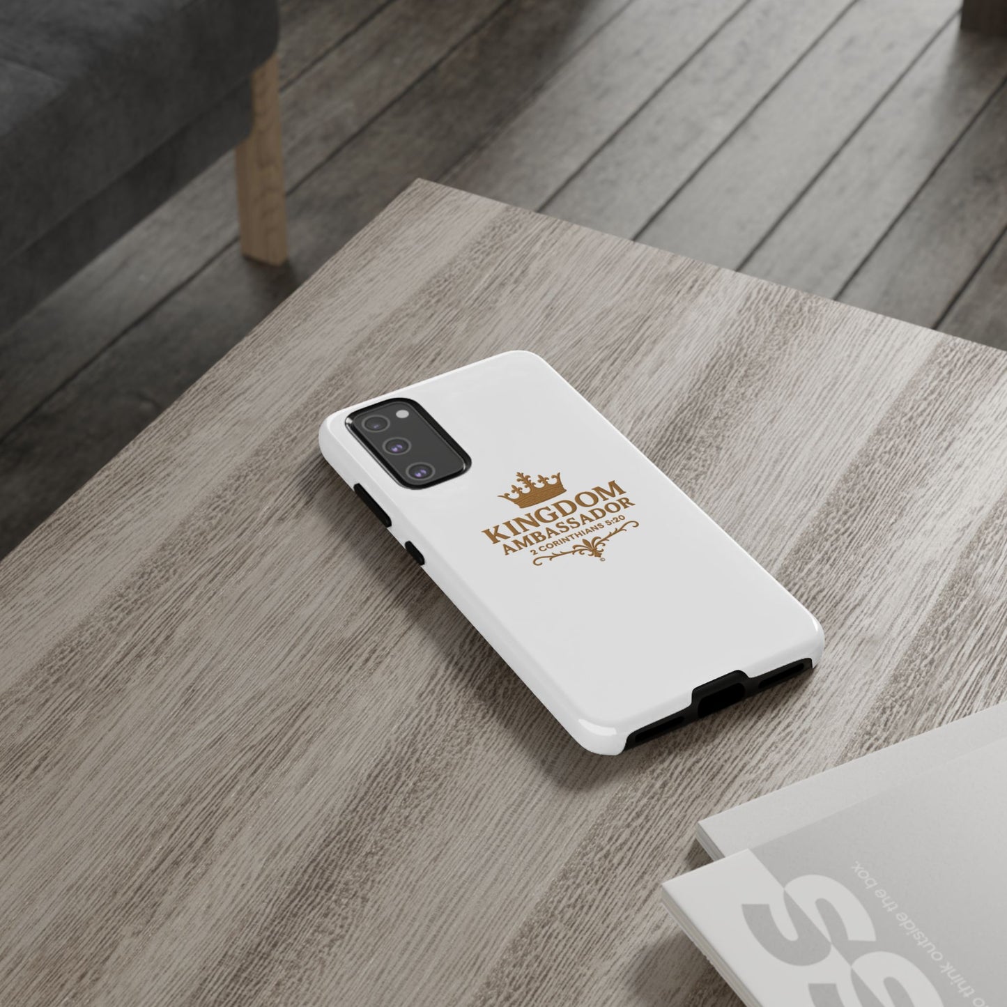 Kingdom Ambassador (Gold Lettering) Rugged Phone Case, Inspirational Mobile Cover, Gift for Faith Lovers, Faith-Based Protector