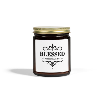 Blessed (Black Lettering) Scented Candle - Coconut Apricot Wax, Inspirational Home Decor, Relaxation, Gifts for Believers