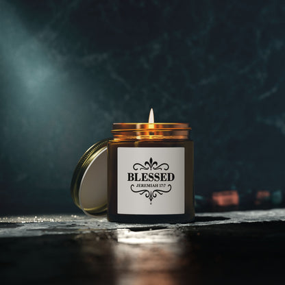 Blessed (Black Lettering) Scented Candle - Coconut Apricot Wax, Inspirational Home Decor, Relaxation, Gifts for Believers
