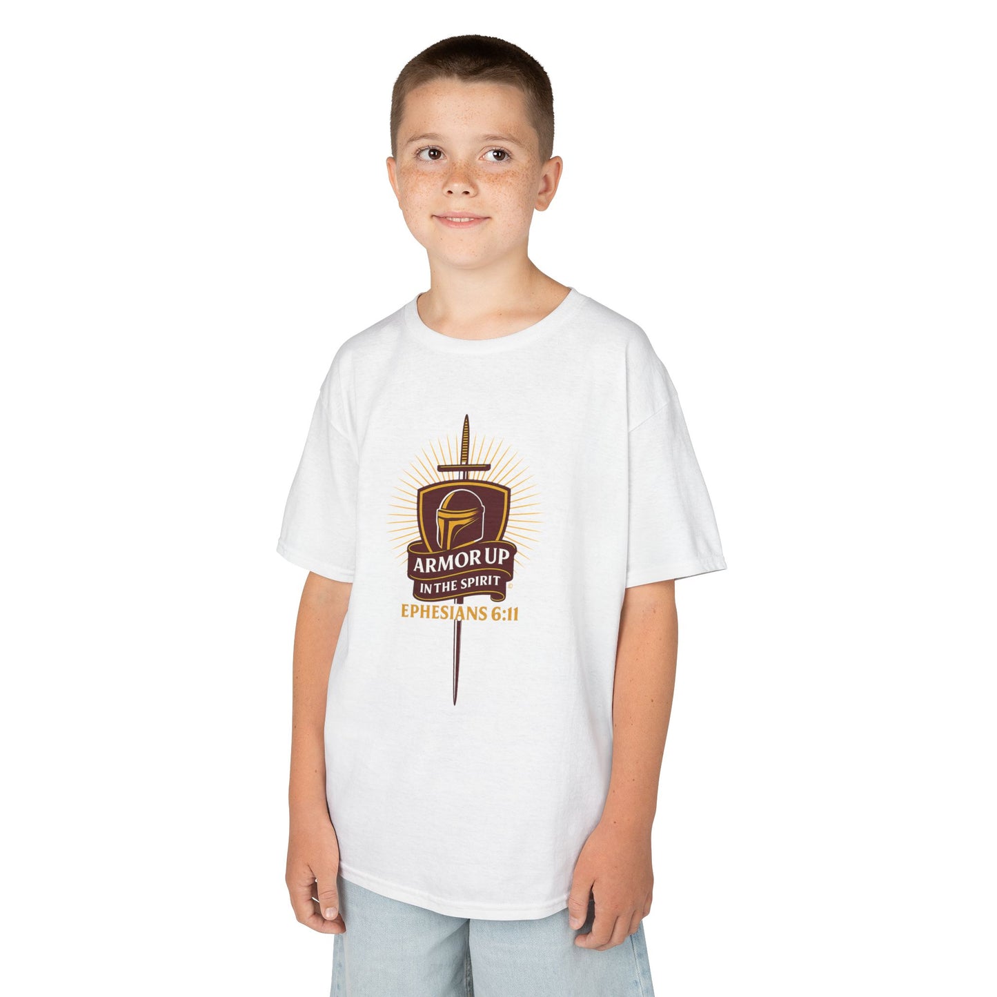 Armor Up (Burgundy & Gold Lettering) Kids Inspirational T-shirt