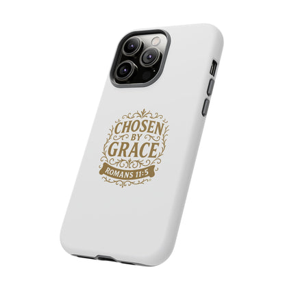 Chosen by Grace (Gold Lettering), Rugged Phone Case, Inspirational Mobile Cover, Gift for Faith Lovers, Faith-Based Protector - Cross Apparel USA
