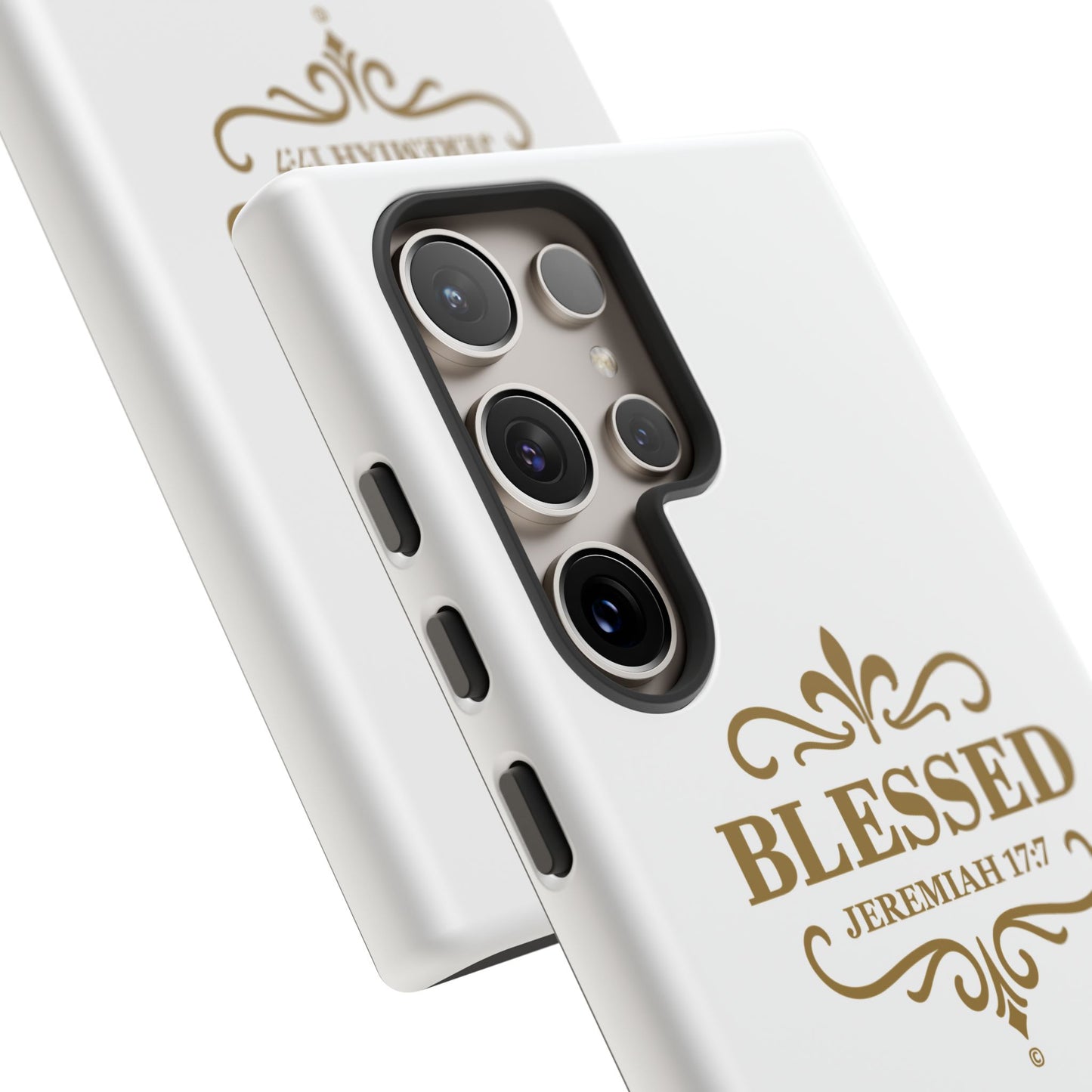 Blessed (Gold Lettering), Rugged Phone Case, Inspirational Mobile Cover, Gift for Faith Lovers, Faith-Based Protector - Cross Apparel USA