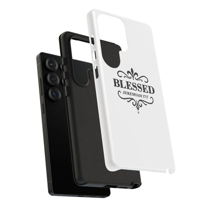 Blessed (Black Lettering), Rugged Phone Case, Inspirational Mobile Cover, Gift for Faith Lovers, Faith-Based Protector