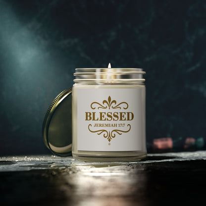 Blessed (Gold Lettering) Scented Candle - Coconut Apricot Wax, Inspirational Home Decor, Gifts for Believers, Relaxation