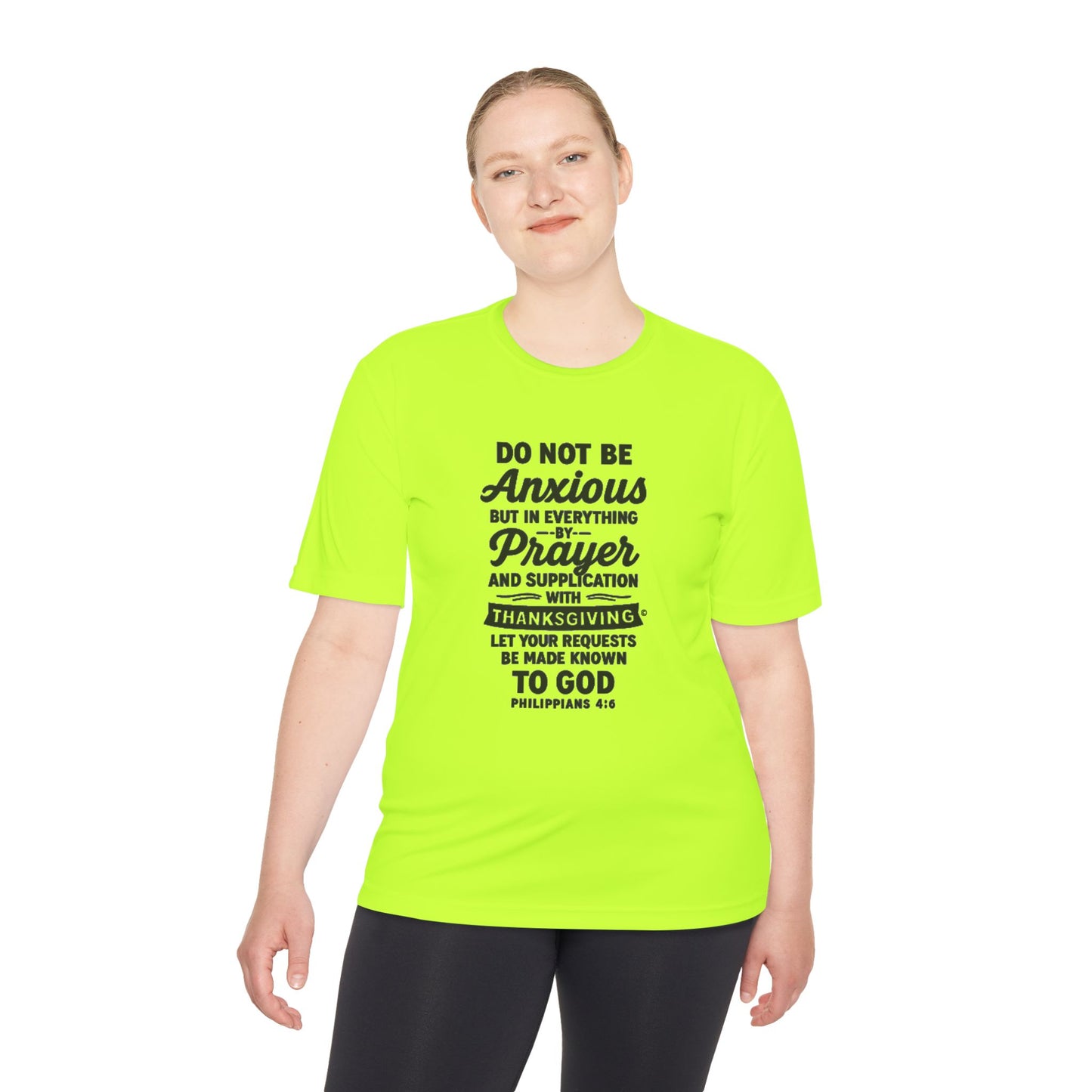 Not Anxious (Black Lettering with full design on the front side) Activewear Performance Moisture Wicking Tee, Faith-Based Workout Shirt, Inspirational Fitness Gear, Gift for Fitness Lovers, Bible Verse T-Shirt - Cross Apparel USA