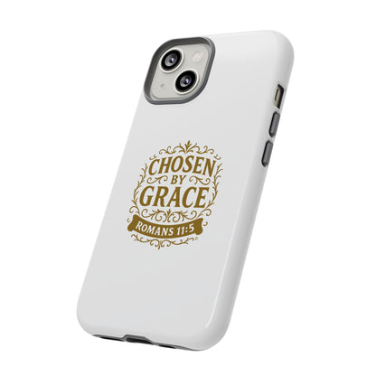 Chosen by Grace (Gold Lettering), Rugged Phone Case, Inspirational Mobile Cover, Gift for Faith Lovers, Faith-Based Protector