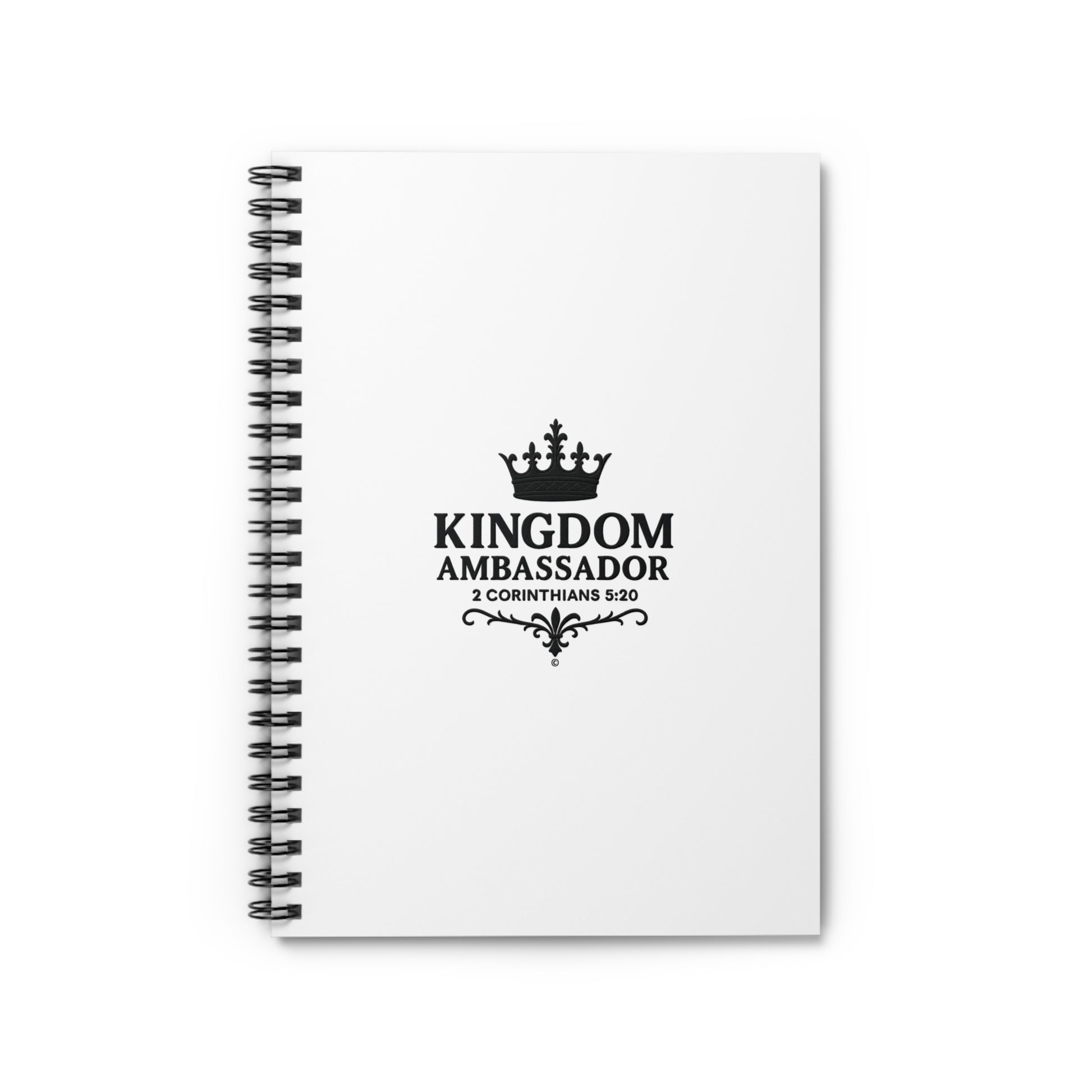 Kingdom Ambassador (Black Lettering) Spiral Notebook - Ruled Line, inspirational Gift, Idea for Students - Cross Apparel USA
