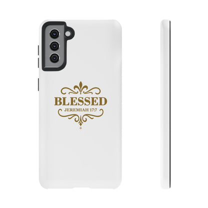 Blessed (Gold Lettering), Rugged Phone Case, Inspirational Mobile Cover, Gift for Faith Lovers, Faith-Based Protector