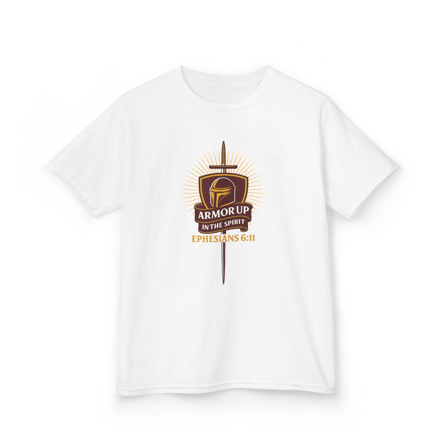 Armor Up (Burgundy & Gold Lettering) Kids Inspirational T-shirt