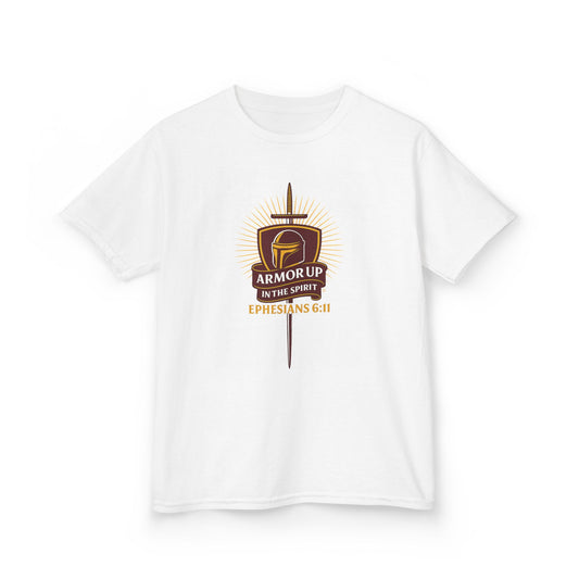 Armor Up (Burgundy & Gold Lettering) Kids Inspirational T-shirt
