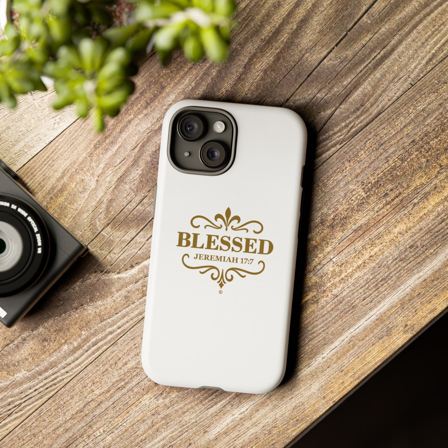 Blessed (Gold Lettering), Rugged Phone Case, Inspirational Mobile Cover, Gift for Faith Lovers, Faith-Based Protector