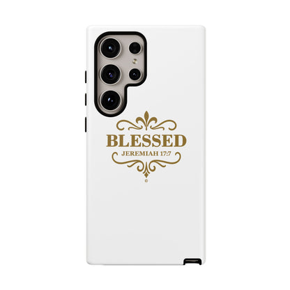 Blessed (Gold Lettering), Rugged Phone Case, Inspirational Mobile Cover, Gift for Faith Lovers, Faith-Based Protector - Cross Apparel USA
