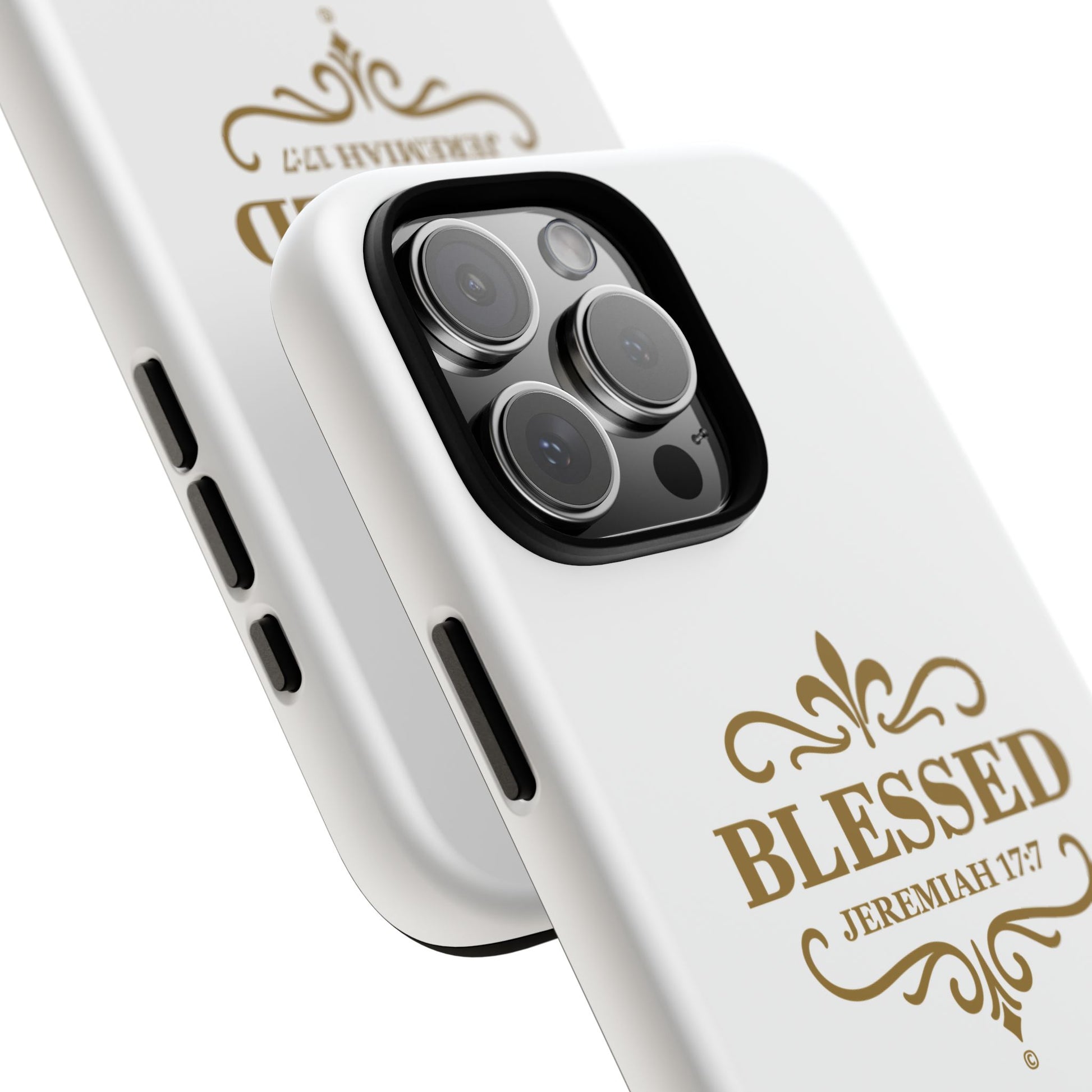 Blessed (Gold Lettering), Rugged Phone Case, Inspirational Mobile Cover, Gift for Faith Lovers, Faith-Based Protector - Cross Apparel USA