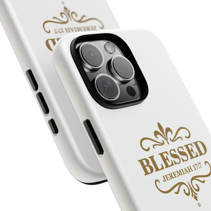 Blessed (Gold Lettering), Rugged Phone Case, Inspirational Mobile Cover, Gift for Faith Lovers, Faith-Based Protector - Cross Apparel USA